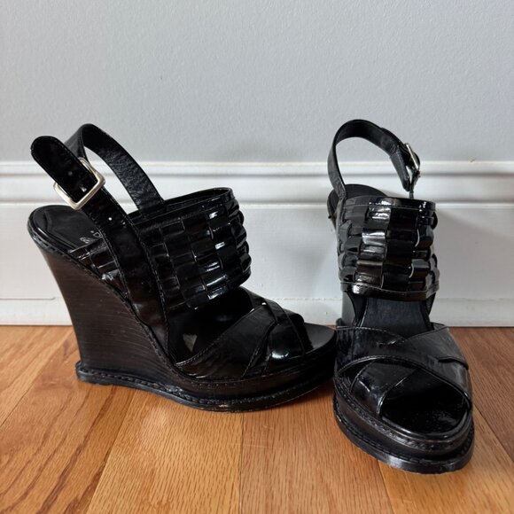 Donald J Pilsner Black Patent Leather Wedge Size 6M - Picture 2 of 7